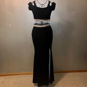 Macy’s 2 Piece Black Gown with Silver/Pearl Trim
